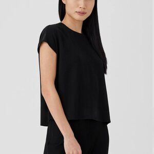 Eileen Fisher Silk Jersey Crew Neck Black Boxy Top Size 1X